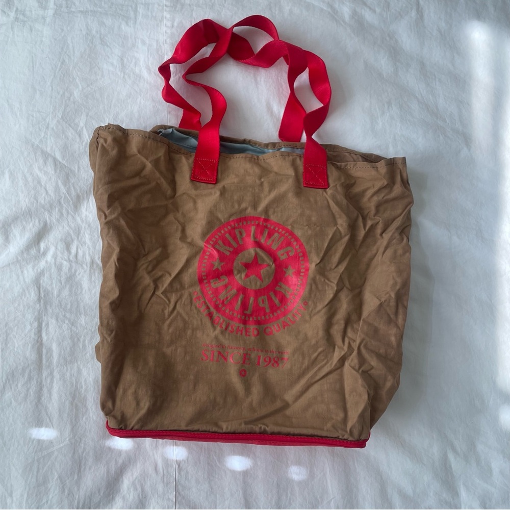 Kipling Red and Tan Packable Tote Bag